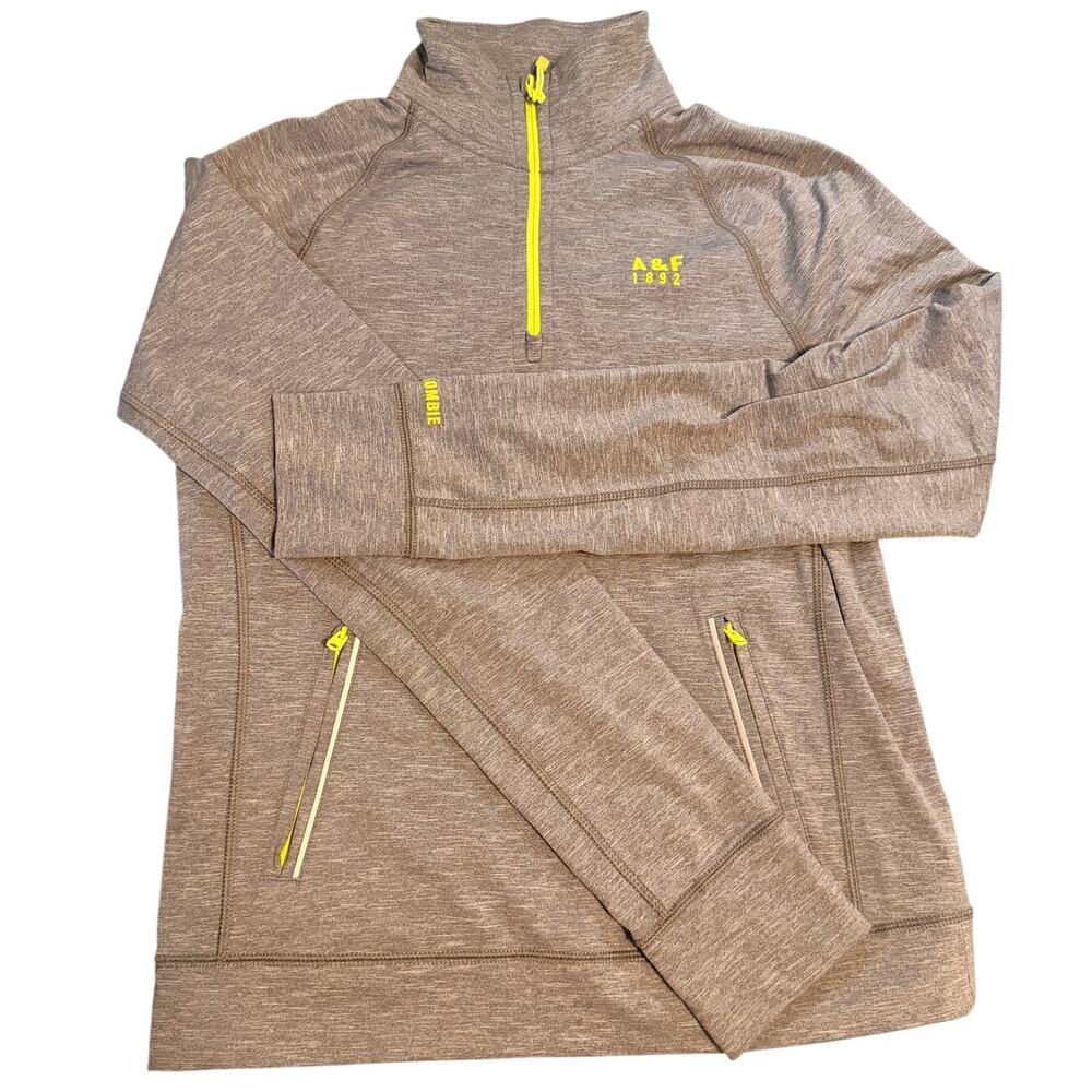 Abercrombie & Fitch Women’s Muscle Quarter Zip Pullover Small Gray Neon Yellow